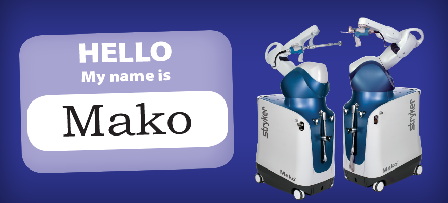 "Hello My name is Mako" nametag with pictures of Mako robot