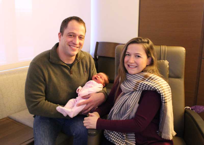 Philippa Taylor Escondrillas Smith arrived at 6:06 p.m. on New Year’s Day, making her the first baby of 2021 born at Brookings Health System. Holding Philippa is her father, Taylor Smith, and her mother, Macarena Escondrillas. 