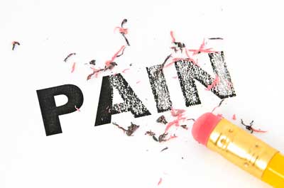 the word "pain" being erased by a pencil eraser