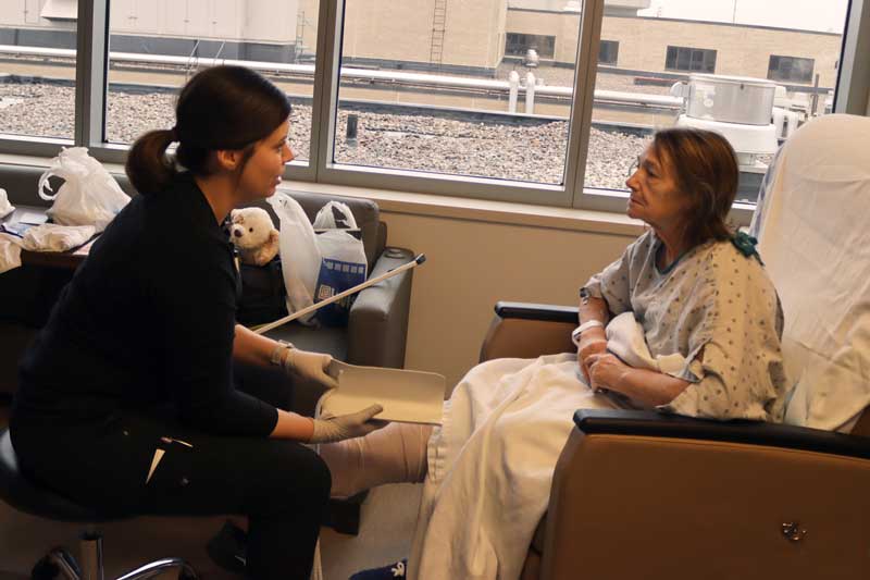 Occupational Therapist Sara Lutz teaches a patient how to use a sock aid device during a stay at Brookings Hospital. The hospital was recently recognized on Newsweek’s list of America’s Best-In-State Hospitals 2024. In addition, Brookings Hospital was the only South Dakota hospital on Newsweek’s list to receive a Patient Satisfaction Award. The award denotes outstanding performance in patient experience such as cleanliness and quietness of the hospital, communication with the care team and staff responsiveness.