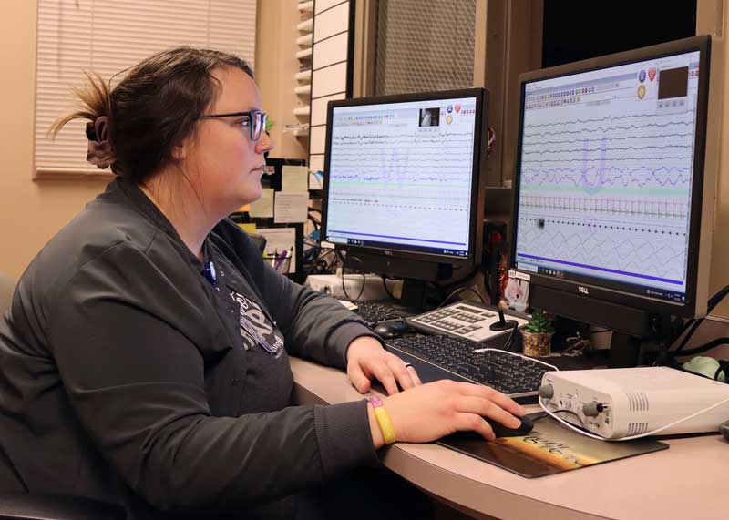 Polysomnographer Brooke Jensen monitors patient sleep at Brookings Health System’s Sleep Diagnostics Facility. The sleep lab was recently reaccredited through the ACHC for polysomnography services in both the hospital-based testing facility and the home sleep testing setting.