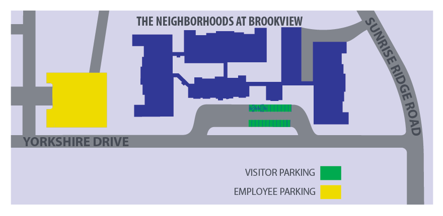Map showing employee and visitor parking areas at The Neighborhoods at Brookview