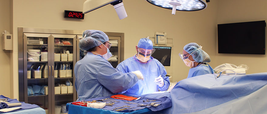 Podiatrist performing surgery