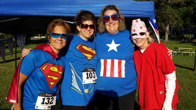Brookings Health System employees Bev Cotton, September Bessler, Ann Overby and Louise Coull donned comic book hero costumes at the last Super Hero 5K Fun Run and Walk. This year’s event will also include a kids’ 1-mile run and a family-oriented health fair inside the Sanford-Jackrabbit Athletic Complex. Registration is now open online at www.brookingshealth.org/SuperHero for the Oct. 15 race.