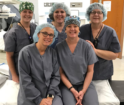 Six registered nurses at Brookings Health System recently earned the credentials of Certified Nursing Operating Room (CNOR), validating the high standards required for caring patients before, during and after surgery. Pictured are (back row) McKenzie Nielsen, Terry Stauffacher, Candace Johnson; (front row) Jodi Greenfield, Sue Mahlum. Not pictured: Mandy Newman.