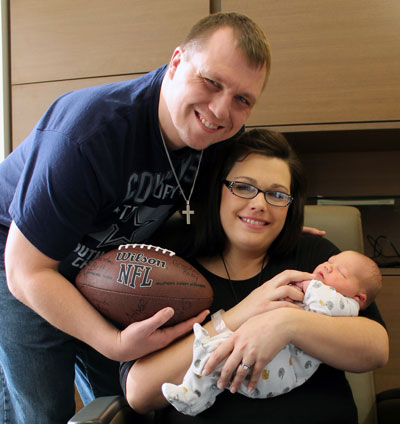 Tyler and Melody Sieh of Revillo, S.D., had the first baby born at the new Brookings Hospital expansion. Scott David arrived 2:32 p.m. on Feb. 8, just one day after the new expansion opened.