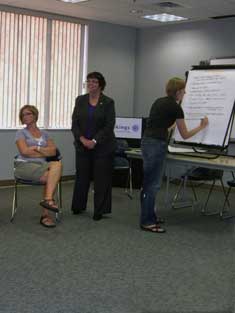 Marilyn Hildreth (center) of JM Birth Consultants leads the first birth experience focus group, held July 12 at Brookings Health System.