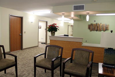 The new outreach specialty clinic at Brookings Health System is now open. The clinic includes a waiting room and reception area, pictured here, as well as three exam rooms, a procedure room and office space for visiting physicians. 