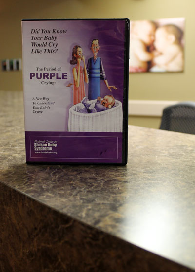 New Beginnings Birth Center will begin distributing The Period of Purple Crying DVD, shown here, and accompanying booklet to newborns’ parents in May. It is a part of the statewide effort to support, educate and inform newborns’ parents and care givers on the regular crying spells and help prevent shaken baby syndrome.
