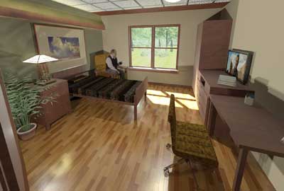 Rendering of a resident’s room at the new skilled nursing facility